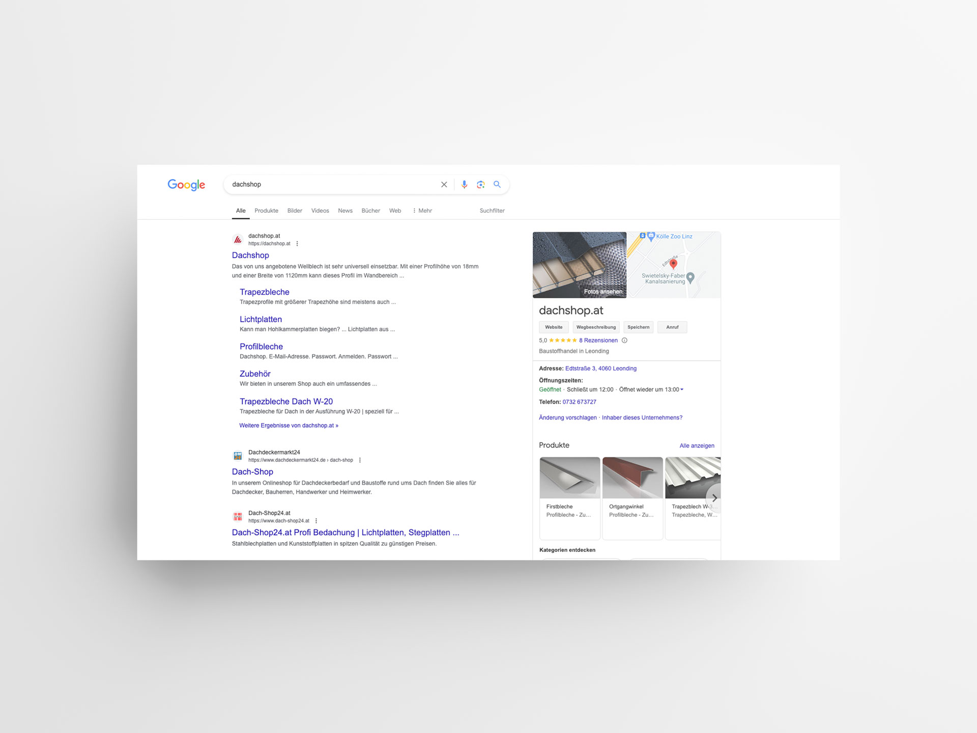 Dachshop SEO Suchanzeige