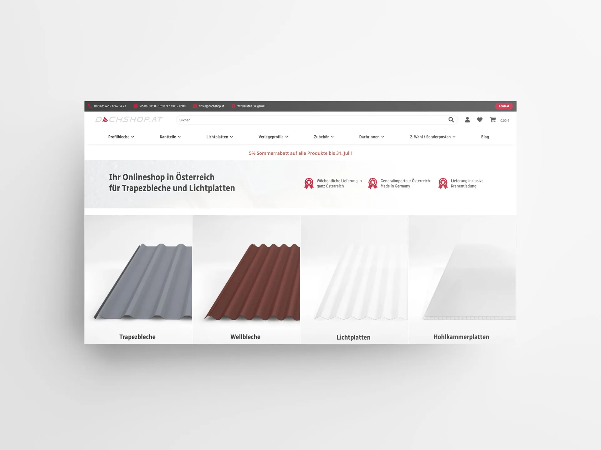 Dachshop Website Startseite